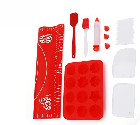 ENSEMBLE DE BATTERIES DE CUISSON TAPIS À PÂTISSERIE EN SILICONE STYLO SERINGUE SPATULE GRATTOIR À GÂTEAU BROSSE MOULE À MUFFIN 12 TASSES MOULE ANTI-ADHÉSIVE PASSE AU