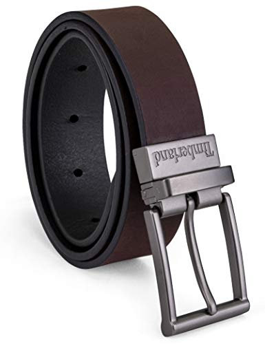 Timberland Boys' Reversible Leather Belt for Kids, Brown/Black, Large