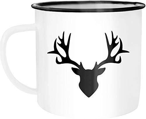 Autiga Emaille Tasse Hirsch Geweih Kaffee-Tasse 300 ml weiß-schwarz unisize