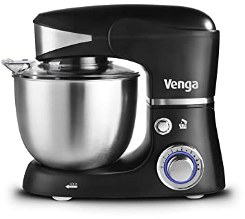 Venga! Küchenmaschine, 5 L Edelstahlschüssel, vier Zubehörteile, Rezeptbuch, 1000 W, Schwarz, VG M 3014