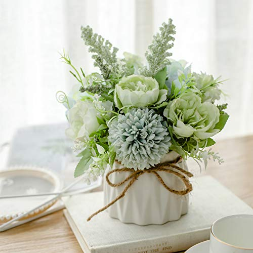 Cuisit Hortensien Künstliche Blumen mit Topf, Unechte Blumen Dekor Kunstblumen Topfpflanzen für Home,Hochzeit, Büro, Party Tisch-Mittelstücke (Grün)