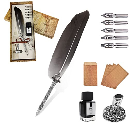 AOMAYLL Stylo Dip à Plume Set,Rétro Plume d'Oie Stylo de Calligraphi - avec 5 Plumes de Rechange, pour Signatures,Dessin,Ecriture,Décoration et Cadeau