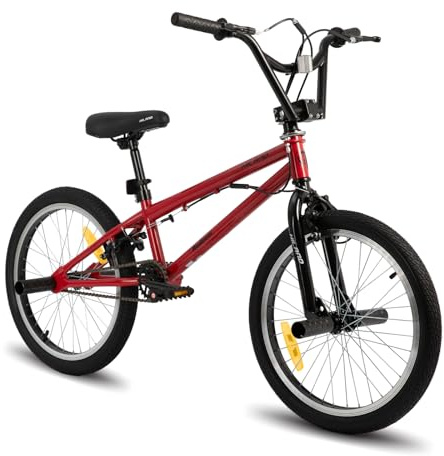 Hiland 20 Pollici BMX Freestyle per Ragazzo e Ragazza con Sistema Rotore a 360°, Bicicletta BMX con 4 Pioli in Acciaio e Ruota Libera, Rosso