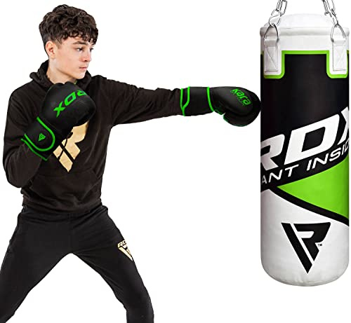 RDX Kids Punching Bag 2FT with Punch Gloves, Heavy Filled Boxing Set, Non Tear Maya Hide Leather Junior Hanging Bag, Kickboxing MMA Grappling Muay Thai Karate Taekwondo BJJ Training (Green, 2ft)
