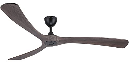 Ovlaim Moderner wifi Deckenventilator mit Fernbedienung ohne Licht, 3 große Holzflügel-Deckenventilatoren mit leisem DC-Motor für Küche Wohnzimmer Terrassen, 183CM Braun & Schwarz