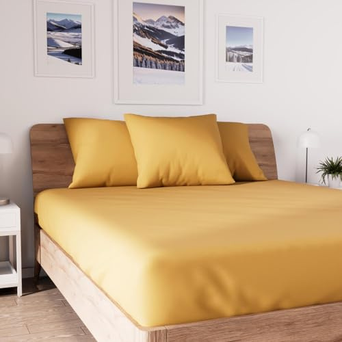 Soleil d'ocre, Jersey Drap Housse, Coton, Jaune, 140x190 cm