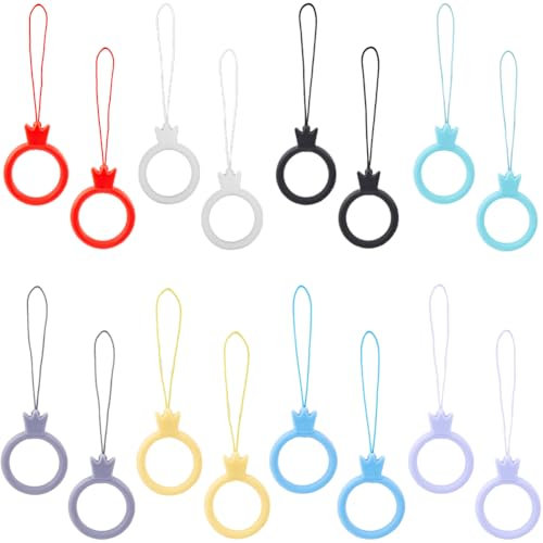 GORGECRAFT 16 Pieza 8 Colores Cordón para Teléfono Celular Anillo de Dedo Corona de Silicona Colgante para Teléfono Móvil Correas Colgantes Soportes de Agarre para Teléfono Inteligente Tarjeta