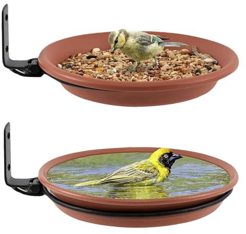 Bird bath for garden,Wall Mounted Bird Feeder for Garden Bird Feeder Stand Bird Baths Free Standing Installed on Trees Fence Outdoor Walls (Metal & plastic trays)