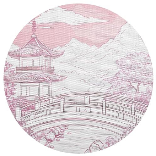 Kutsu Chinese Pavilion Round Placemats Non-Slip Washable Table Mats 15.4 Inch Heat Resistant Place Mats Set of 6 Placemats for Kitchen Dining Table Decoration