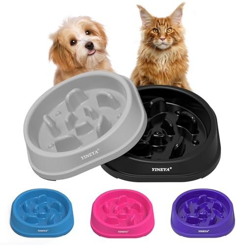YINEYA 2 Stück Hundenapf Set, 1 Cups Anti Schling Napf Katze, Labyrinth Antischlingnapf Katze Schlingnapf Hunde, Futternapf und Fressnapf Anti Schlabber für Hunde und Katzen, Hundezubehör, Klein