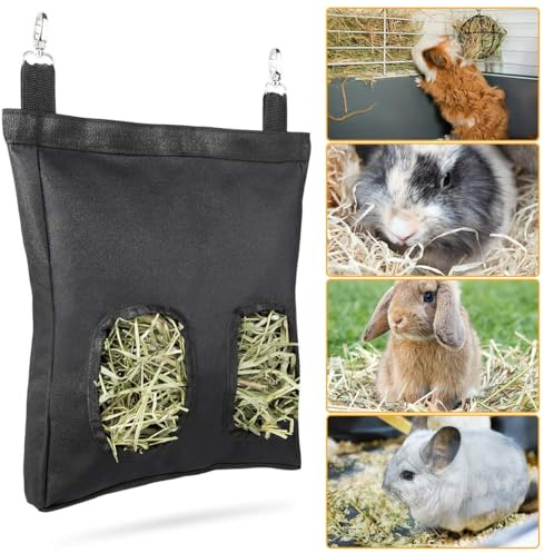 beueyfr Rabbit Hay Feeder Bag, Guinea Pig Hay Feeder Holder, Black