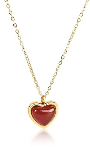 BelleVive Collana con ciondolo a forma di cuore di corniola 18 K, regalo per le donne - collana a cuore per le donne, regalo per lui