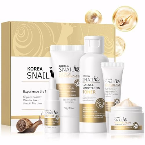 Snail Mucin, Skin Care Set, Skincare Coreana Kit Viso Completo, Set Skincare Viso Completo, Skin Care Kit con Siero Viso, Crema, Tonico, Detergente Viso, Crema Contorno Occhi, Idrata e Nutre la Pelle