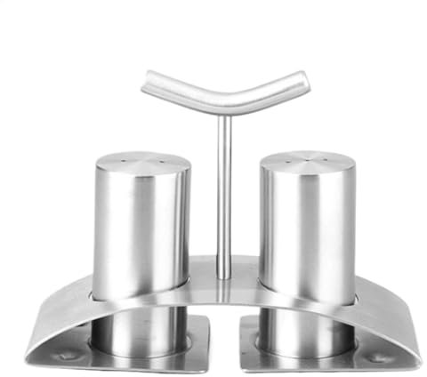 Saliera e pepiera, set di sale e pepe, set per sale e pepe, bottiglia shaker per condimento, contenitore per sale in acciaio inox con supporto, shaker in metallo per condimento