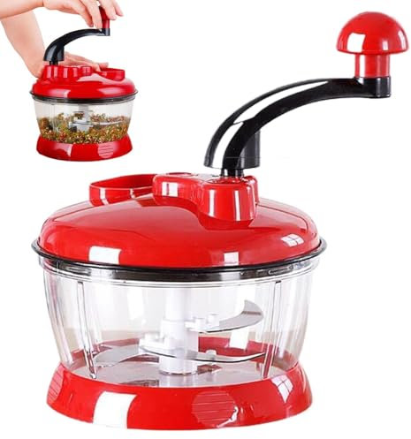 Stor mathackare - 2 liters manuell matberedare, handpressad grönsakshackare | Robust salladshackare, bärbar vitlöks- och lökhackare, snabbhackare p