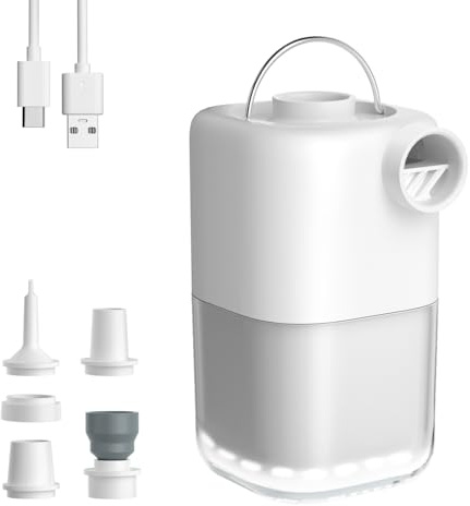 Pompe électrique Portable 4000kPa pour Matelas Gonflable, Pompe à air électrique 3000mAh Rechargeable avec Camping Lampe, Peut Gonflage et Dégonflage, Blanc