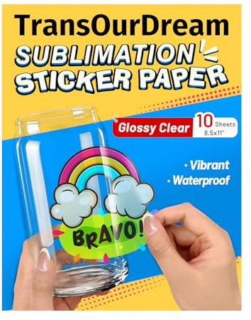 TransOurDream Sublimation Sticker Paper-10 Pcs 100% Glossy Clear Waterproof Sublimation Stickers 8.5x11 inch for Sublimation Inkjet Printer with Sublimation Ink,Decoration for Mugs,Tumbler(GC-10)