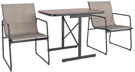 GIANTEX Juego de Muebles de Jardín 3 Piezas, 2 Sillones con Tela Transpirable y Marco de Metal, Mesa Rectangular, Muebles Compactos, Conjunto de Conversación para Patio, Balcón