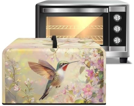 Xoenoiee Copertura antipolvere per forno a microonde con colibrì, motivo floreale vivace, protezione antipolvere per piccoli elettrodomestici, copertura antipolvere con manico, accessorio da cucina