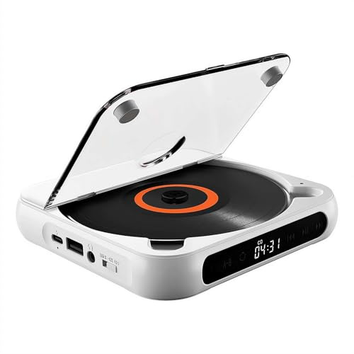 Reproductor de CD portátil con Bluetooth 5.3, reproductores de CD recargables con altavoz, reproductor de CDs compacto para coche/estudio/viaje, incluye cable USB-C y auriculares, reproductores de CD