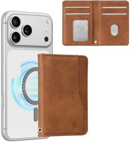 CASEBOT för MagSafe Wallet med stark magnet och RFID-skydd, smal korthållare i PU-läder för iPhone 17/16/15/14/13/12 Pro/Max/Plus, avtagbart fällbart fodral för damer och herrar,, BRUN, 4.09 x 2.95 x