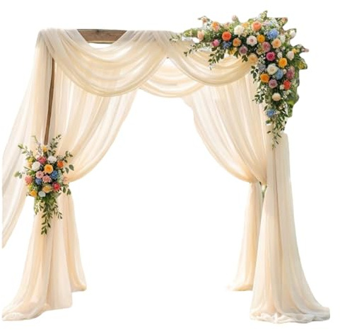 3 Stück Hochzeitsbogen Gardinen Beige 75×600cm für Hochzeit Torbogen, Party
