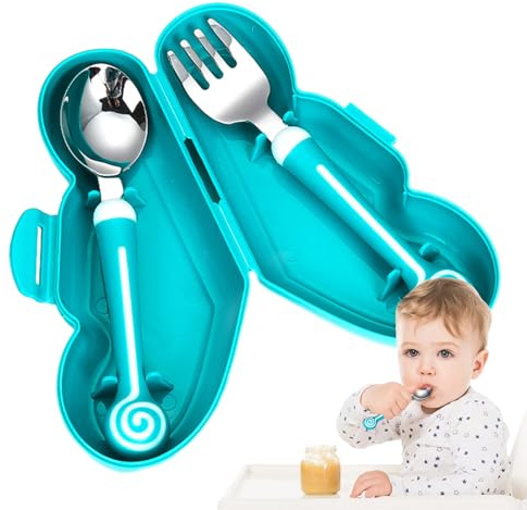 Ergonomic Cutlery Set with Storage Box, and Lollipops Set for Kitchen Dinner Lunch Learning Boys