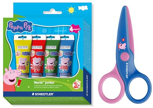 STAEDTLER Noris Junior Peppa Pig Set of 4 Finger Paints Set and Children's Scissors with Rounded Tips for First Craft Exercises