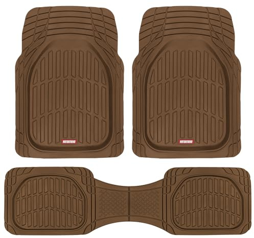 Motor Trend FlexTough Deep Dish All-Weather Floor Mats, Waterproof Trim-To Fit Mats for Cars, Trucks, SUVs - Universal Automotive Floor Liners, Car Accessories, Brown