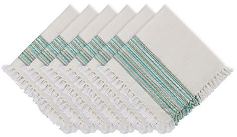DII Everyday Collection Fringed Stripe Tabletop, Napkin Set, 20x20, Teal