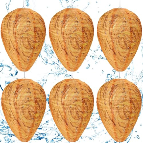 DECYOOL 6 Pack Wasp Nest Decoy Hanging Wasp for Wasps Hornets Yellow Jackets Outdoor Waterproof Material (Orange)