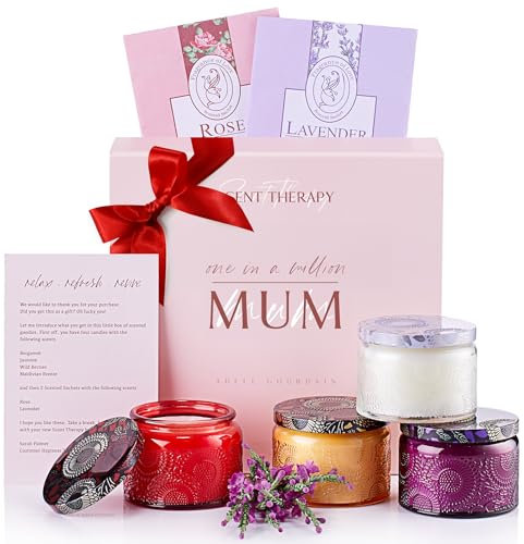 Mum Birthday Gifts Scented Candle Set - Medium Multicolour, 4 Pack Soy Wax - Aromatherapy Scents & 40+ Hr Burn Time - Birthday Presents for Mum & Christmas Idea for Women, Mum & Home