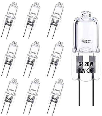 Rpanle G4 12V 20W Halogen Leuchtmittel, 10er Pack Halogenglühbirne Dimmbar Warmweiß 3000K, 2 Pin klare Kapsellampen für Dunstabzugshauben Küchen Wohnzimmer Schlafzimmer