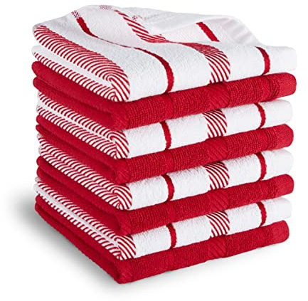 KitchenAid Albany Dishcloth 8 Pack Set, Passion Red/White, 12x12