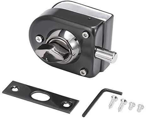 Cerradura de Piso para Puerta de Cristal – Acero Galvanizado, Acabado Negro, Sin Perforación, Compatible con Vidrio de 10-12 mm, Seguridad para Puertas Correderas y Abatibles, Operación con Manija