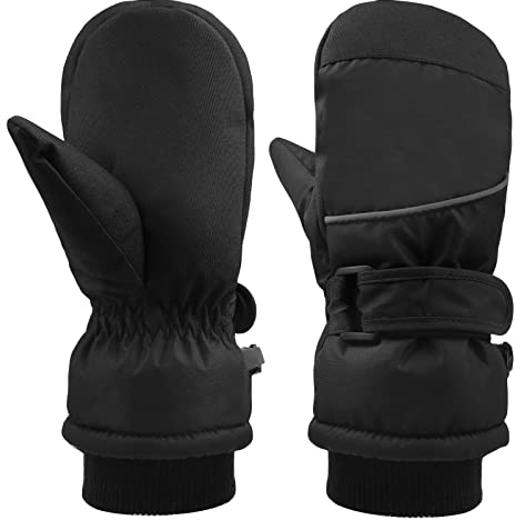 Kapsuen Ski Fäustlinge - Winter Schneehandschuhe Wasserdicht Warm Dick für Kinder 2-8 Jahre, Jungen Mädchen Skifahren Snowboarden (Schwarz, Kinder-XXS/2-4 Jahre)
