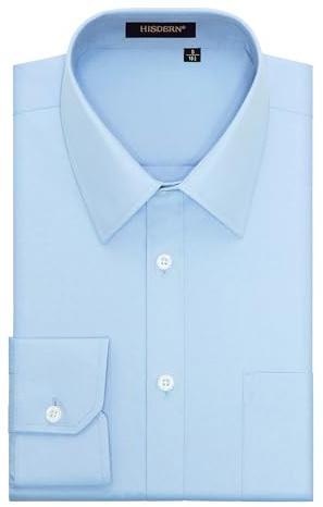 HISDERN Chemises Homme Chemise Manches Longues Chemises Regular Fit Chemises Habillée Chemise pour Hommes Bleu Clair 4XL