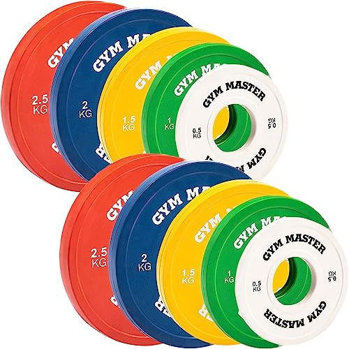 GYM MASTER Pair of 2 Coloured Rubber Fractional Change Plates for Olympic Barbell Weight Lifting - Full Set (15kg)