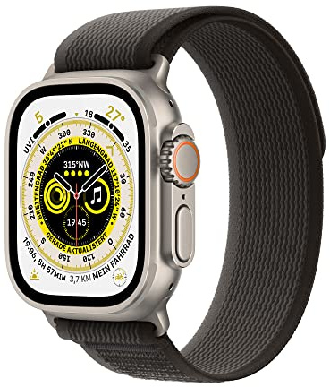 Apple Watch Ultra (GPS + Cellular mit 49mm) Titangehäuse mit Trail Loop Schwarz/Grau - M/L (Generalüberholt)