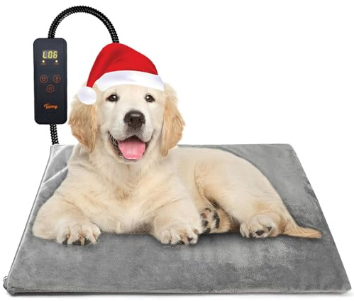Toozey Tappetino Riscaldante per Cani e Gatti Tappeto Riscaldante per Animali Domestici Elettrico Regolabile Timer e per Temperatura per Cani e Gatti Neonati/Piccoli/Anziani, Grigio - M (60 * 45cm)