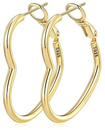 Boucles d'Oreilles en Argent Sterling pour Femmes Grandes Boucles d'Oreilles en Forme de Cœur en Argent Sterling pour Femmes Boucles d'Oreilles en Or Remplies Fines pour Femmes 30/40/50mm