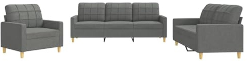 vidaXL Ensemble de Canapés avec Coussins 3 pcs, Canapés avec Accoudoirs et Dossier, Ensemble de Meubles, Mobilier de Salon, Moderne, Gris Foncé Tissu