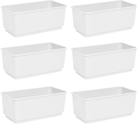 Tradineur - Pack de 6 Jardineras Rectangulares Blancas de plástico 10 x 24,7 x 13 cm, Maceta, macetero, Recipiente para Plantas y Flores, Uso Interior o Exterior, balcón, terraza, hogar