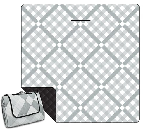 ONCCI Picknickdecke wasserdichte XXL Strandmatte Sandfrei Outdoor Picknickdecke Campingdecke Faltbare Waschbar für Picknick, Strand, Camping 200 * 200cm (Gitter-Grau)