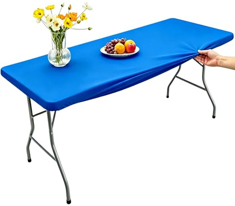 Morbuy Nappe Rectangulaire avec Bord Élastique, Nappe Rectangulaire Ajustée Nappe de Table Antidérapante Anti Tache pour Extérieur, Terrasse, Cuisine et Salle à Manger (183x76cm,Bleu foncé)