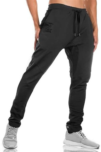 BROKIG Gym Jogginghose Sporthose Herren Lang mit Doppeltasche, Baumwolle Trainingshose Herren Fitness Slim Fit Hose (Schwarz,M)