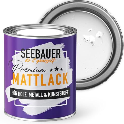 SEEBAUER diy Mattlack Weiß 375ml für Innen & Außen (No. 000 Weiß) Möbelfarbe ohne Schleifen - Hybrid-Lack für Holz, Metall, Kunststoff - Holzlack, Möbellack hohe Deckkraft