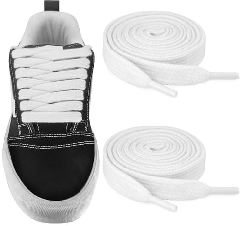 NDTEZUGT Cordones de 10 mm para Vans Old Skool Classic Skate Zapatillas, Cordones de Repuesto Planos y Gruesos para Zapatillas Deportivas (Blanco, 39/100cm)