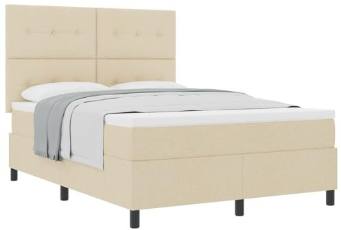 vidaXL Boxspring säng med madrass Grädde 140x200 cm Tyg