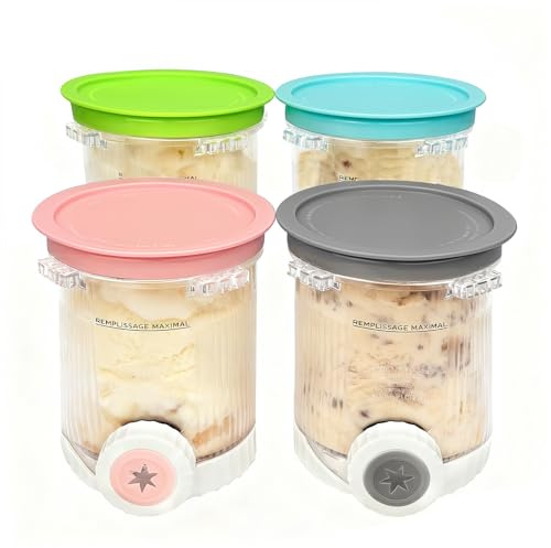 4 Pieces Container for Ninja Swirl by CREAMi Ice Maker NC700 Series, Pots Compatible with Ninja Swirl, for Ninja NC701Uk Accessory BPA Free and Dishwasher